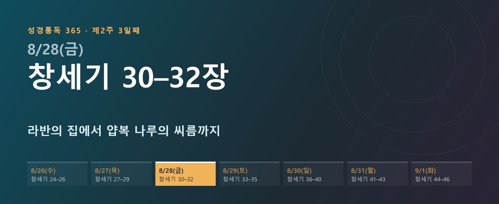 창세기 30–32장 성경통독 해설 — 라반의 집에서 얍복 나루의 씨름까지 (제2주 3일째)
