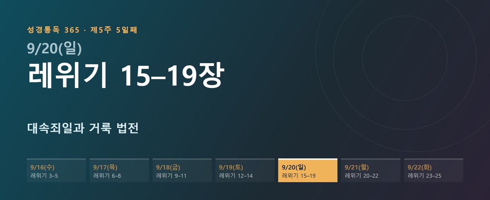 레위기 15–19장 성경통독 해설 — 대속죄일과 거룩 법전 (제5주 5일째)