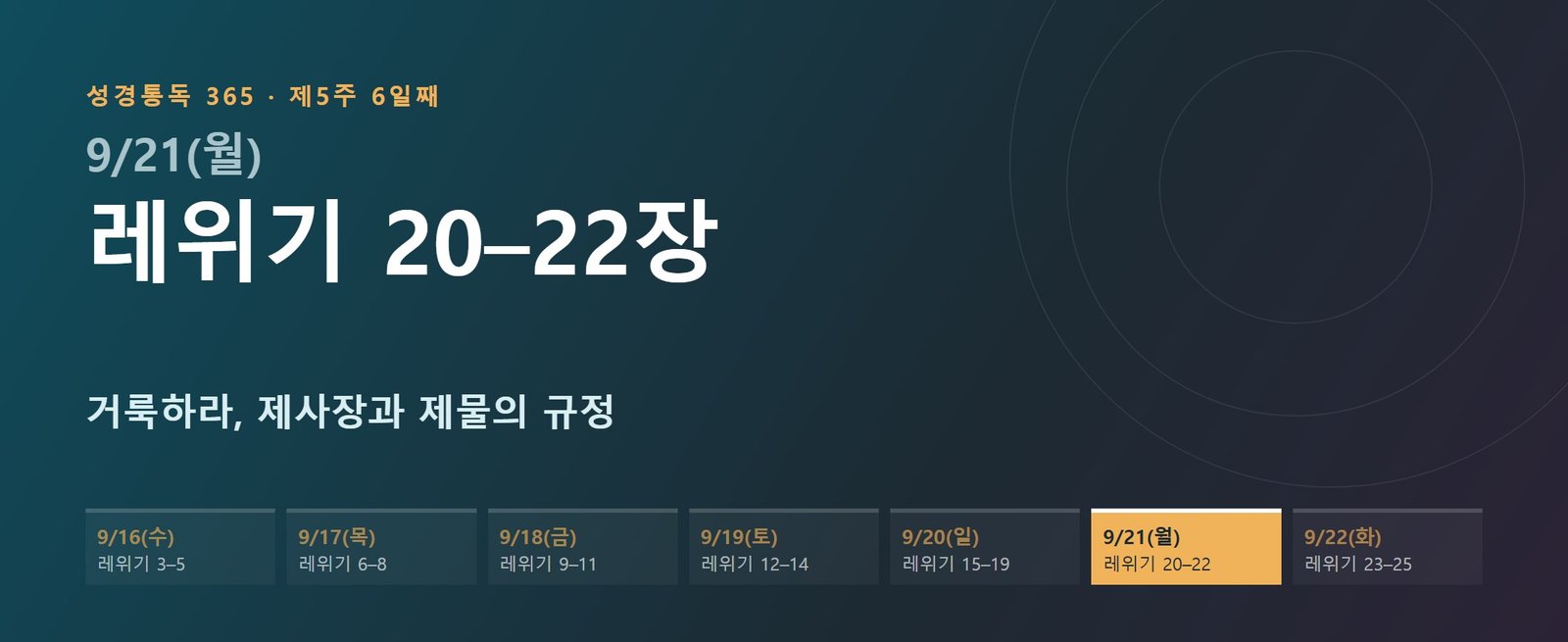 레위기 20–22장 성경통독 해설 — 거룩하라, 제사장과 제물의 규정 (제5주 6일째)