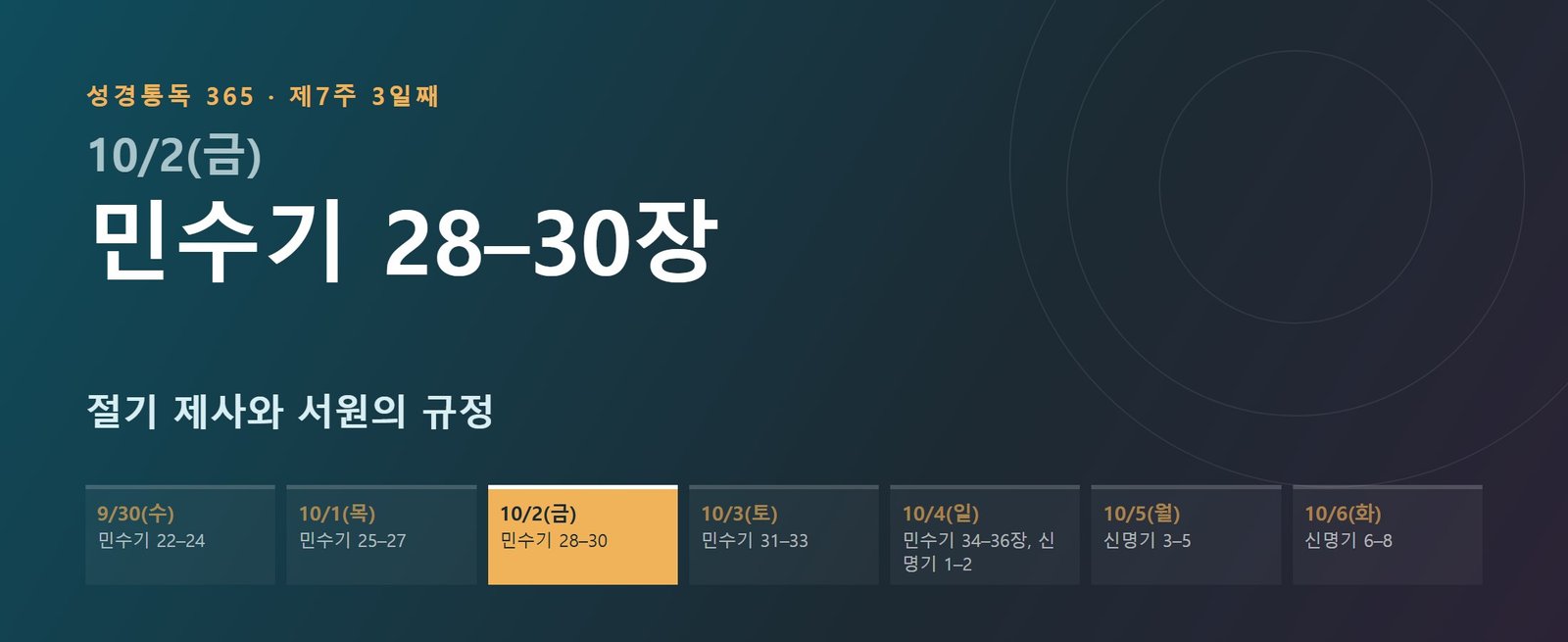 민수기 28–30장 성경통독 해설 — 절기 제사와 서원의 규정 (제7주 3일째)